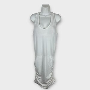 Athleta Size Medium White Ruched Tee Racerback Athleisure Dress Midi